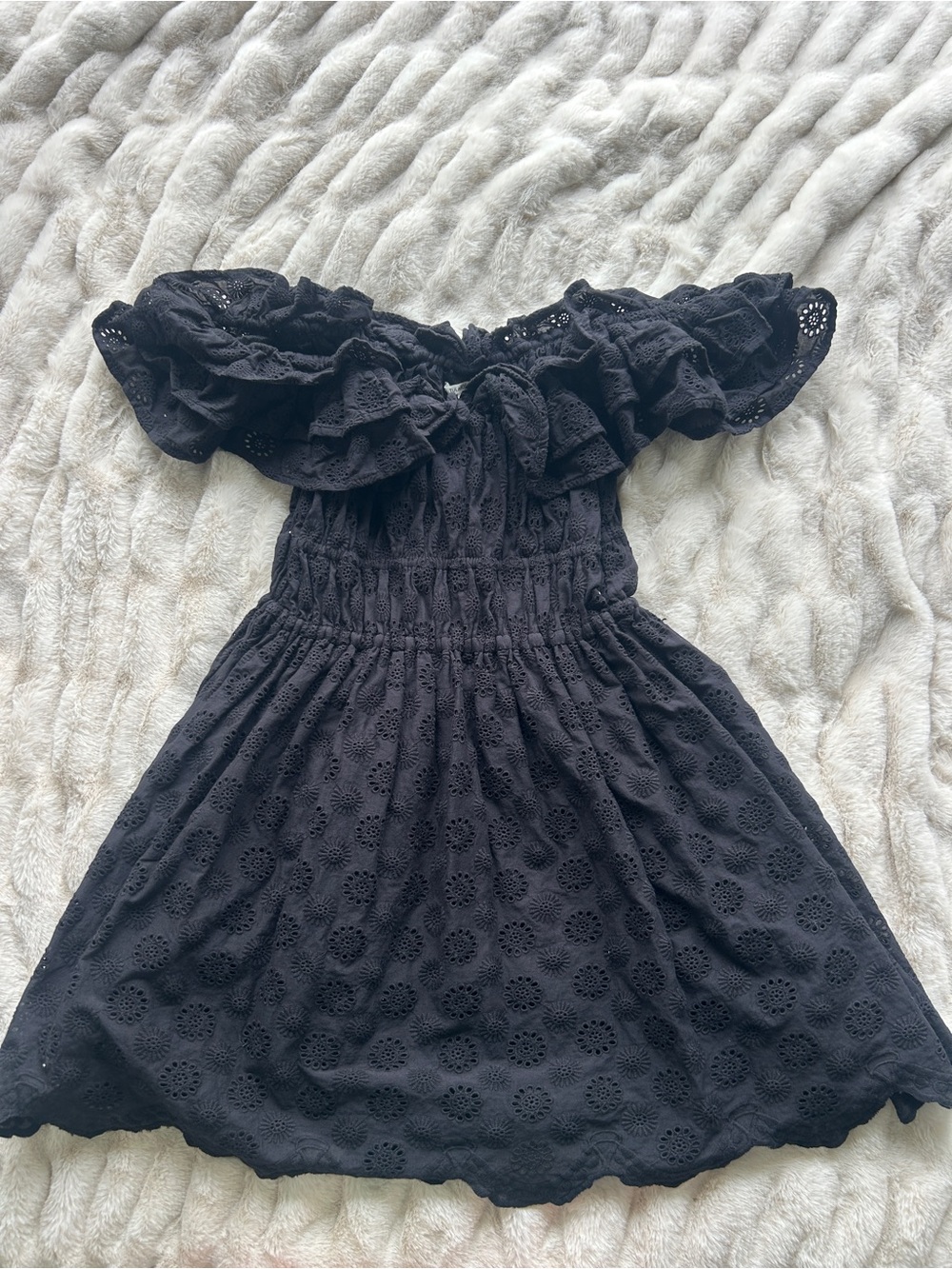Tularosa Black Eyelet Off-Shoulder Mini Dress